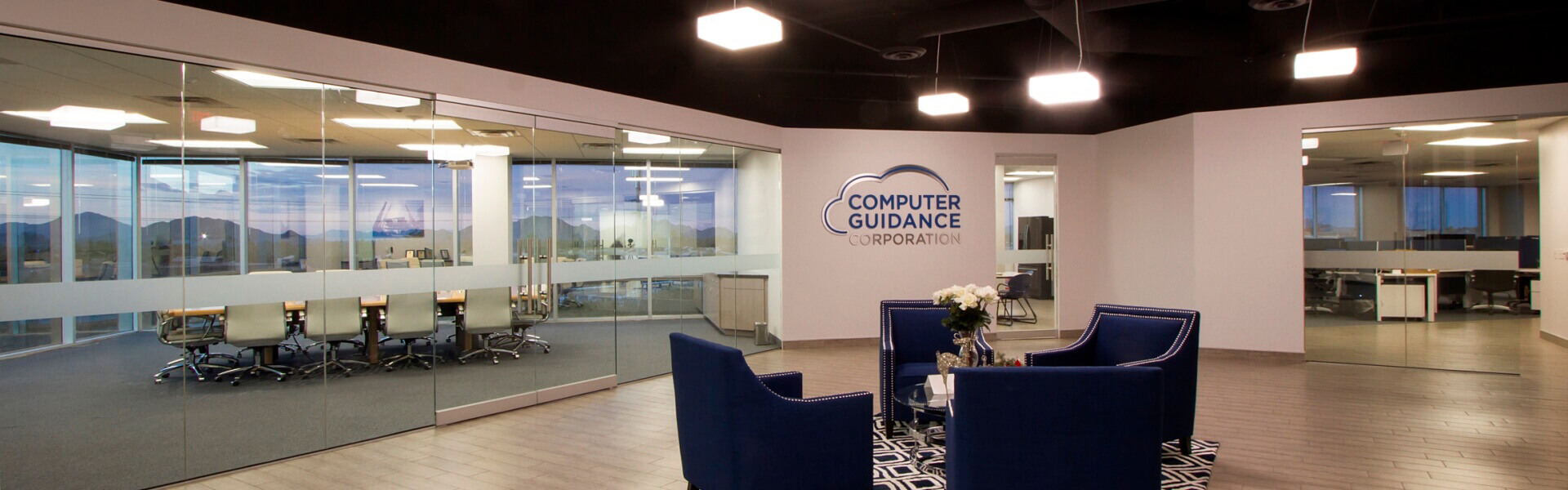 Lobby of Computer Guidance project with conference room in background