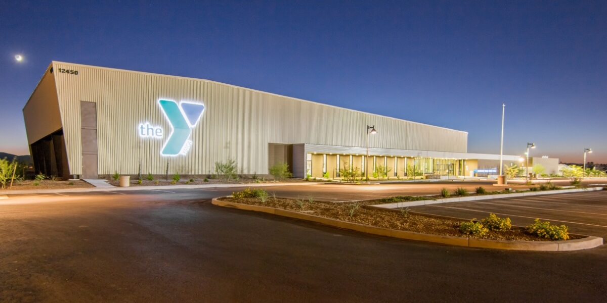 Northwest Valley Family YMCA exterior at night, El Mirage, AZ