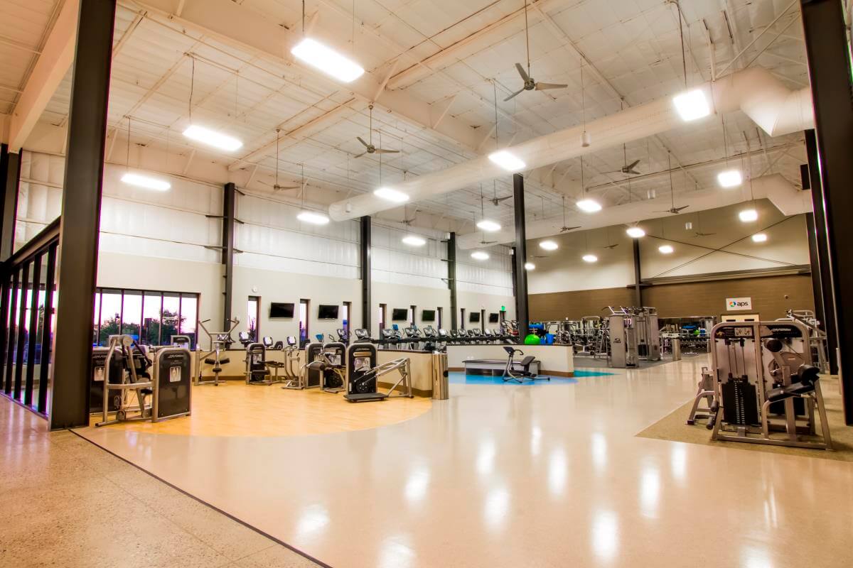 Northwest Valley Family YMCA interior large weight room, El Mirage, AZ